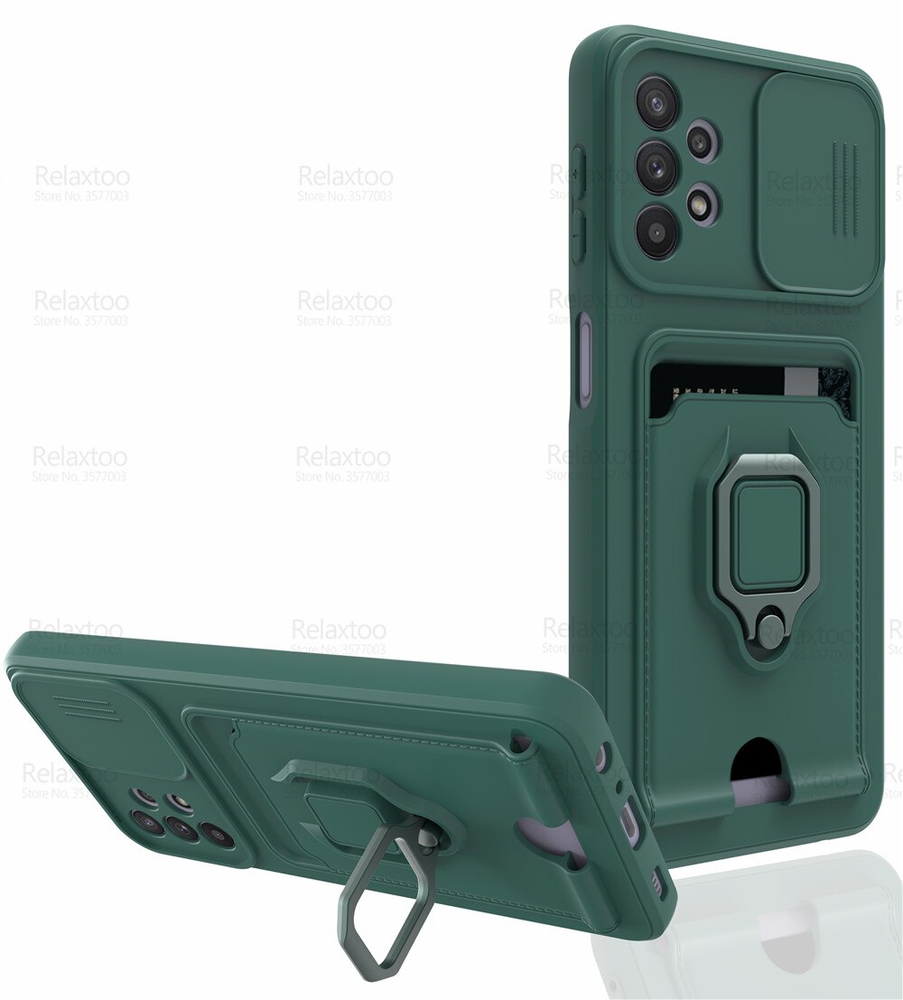 Funda de silicona con soporte magnético para Samsung Galaxy A53 5G, cubierta de silicona Sumsung A 53 SM-A536B , protección de cámara, ranura para tarjeta: Dark night green 4