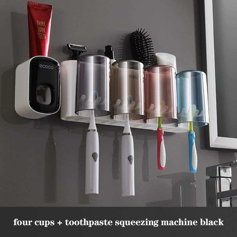 Wall Mount Automatic Toothpaste Dispenser Bathroom Accessories Set Toothpaste Squeezer Dispenser Bathroom Toothbrush Holder Tool: Package8