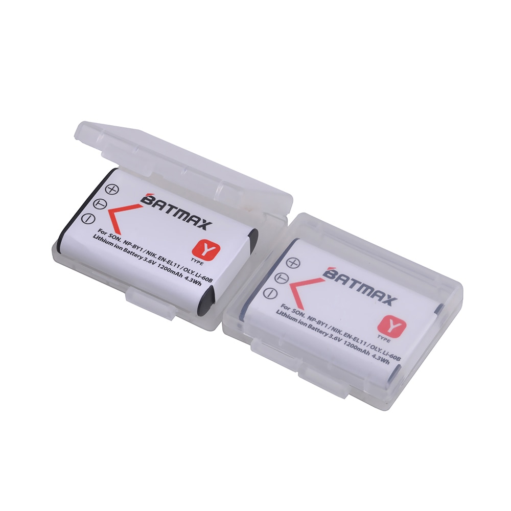 Batmax 2 st 1200 mah np -by1 en-el11 li-60b np  by1 batteri för sony hdr -az1vr az1 az1v az1vr sport action cam mini videokamera