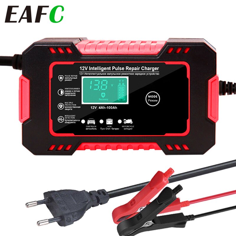 Motorcycle Car Battery Charger 12V 6A Intelligent Automatic Fast Power Charging Wet Dry Lead Acid LCD Display