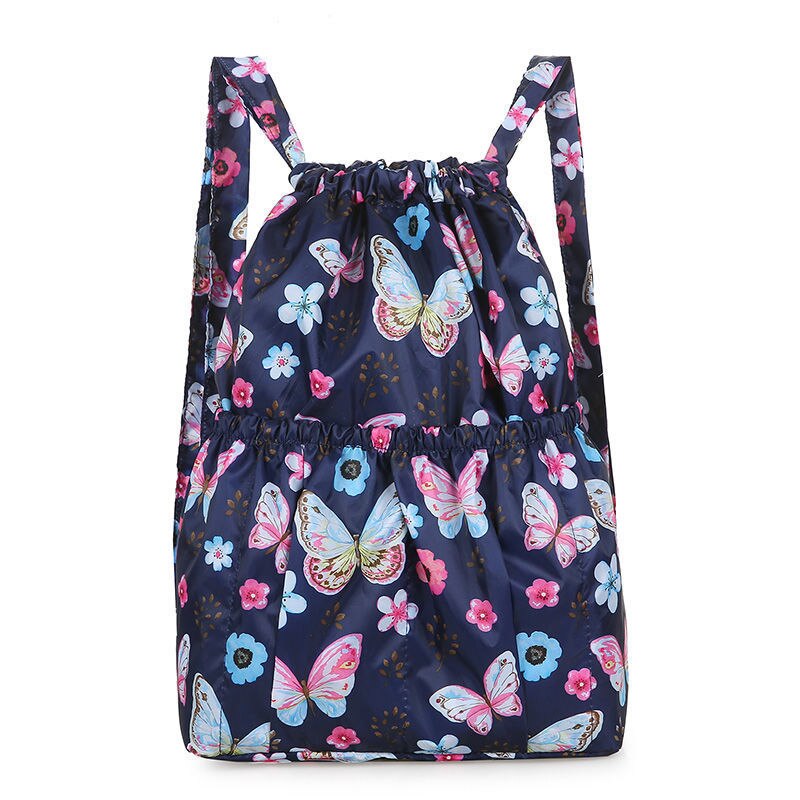 Vinatge Drawstring Backpacks Women Large Capacity Flower Ethnic Style Waterproof Nylon Rucksack Shoulders Backpacks: 16