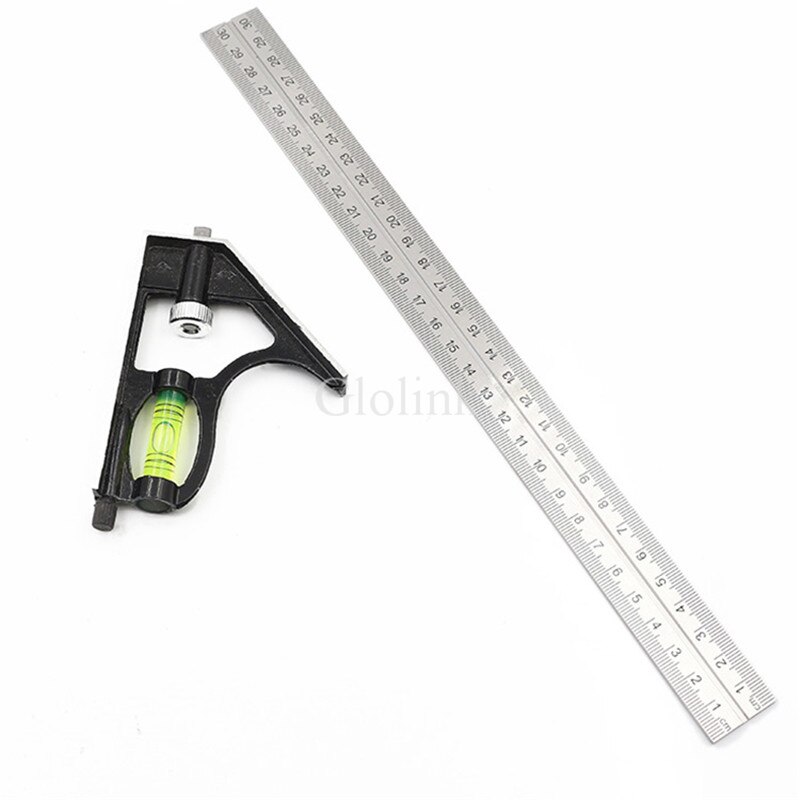 Adjustable Square Ruler Multifunctional Combination Stainless Steel Horizontal Ruler Measuring Tool 30cm 45 Degree With Bubble