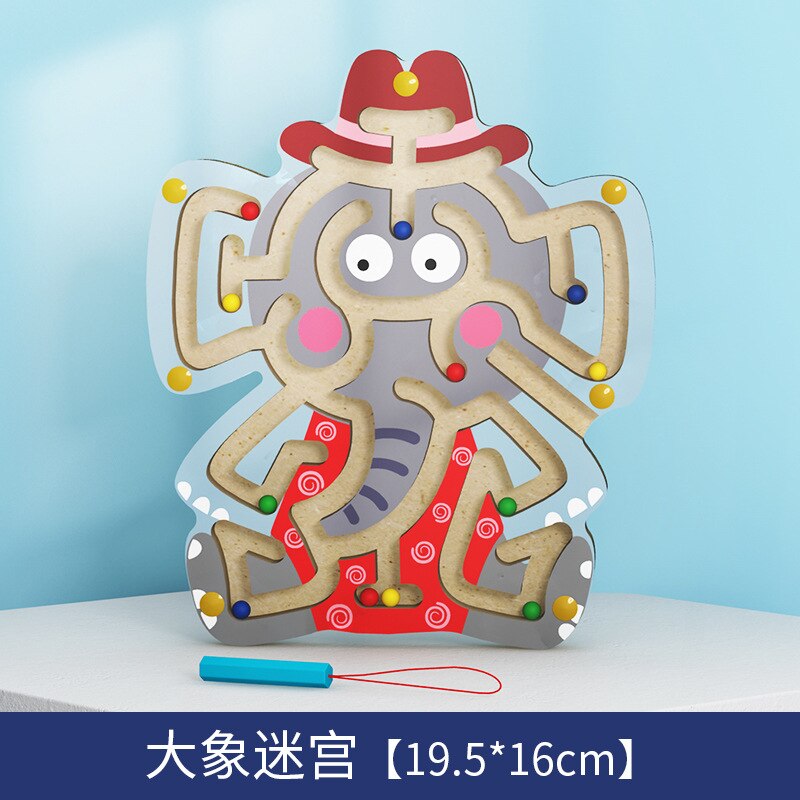 Wooden Maze Toy - Cartoon Animal Magnetic Pen Track - Early Education Learning: MWZ Elephant