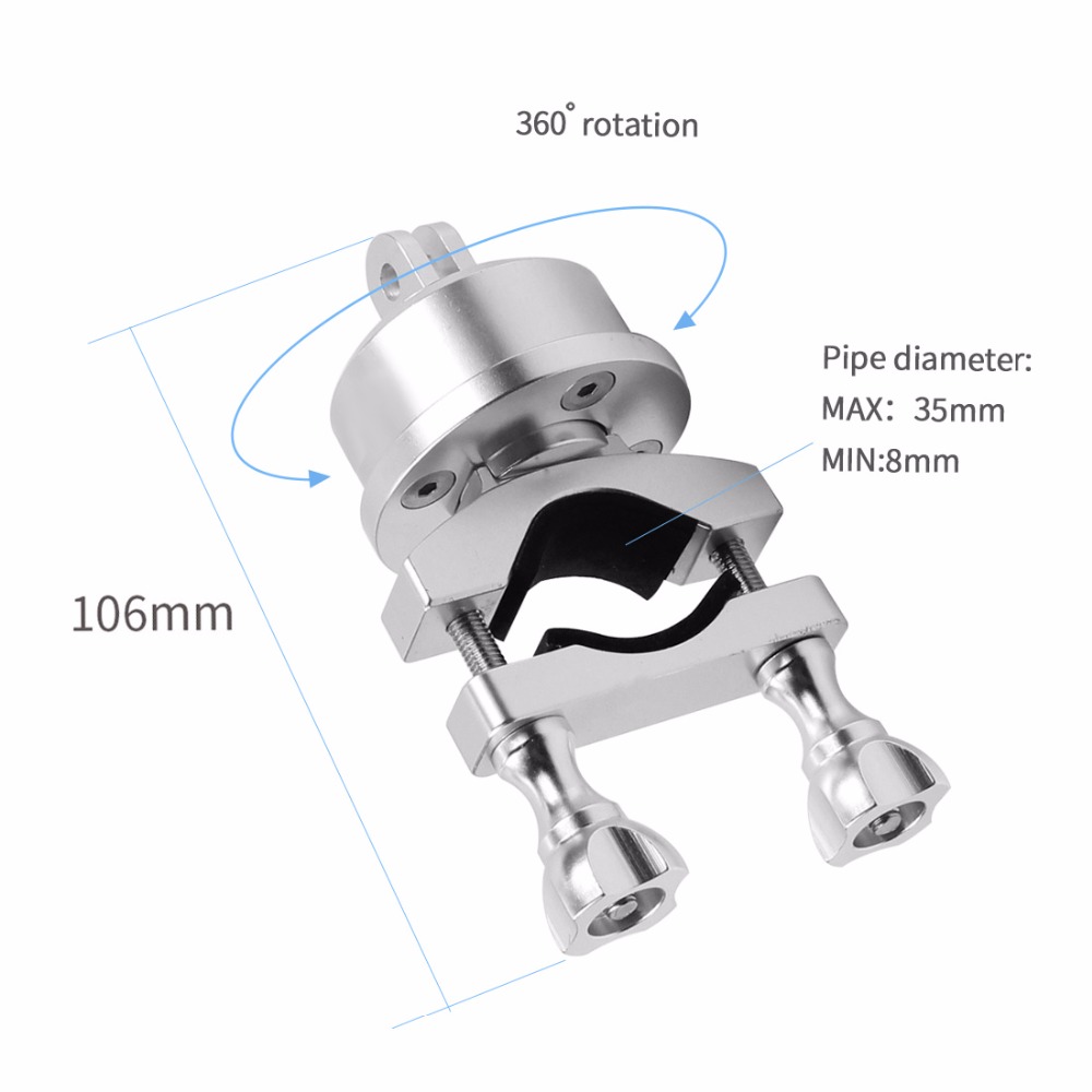 Helmet 360 Swivel Rotating Bar Mount for 22-32MM Selfshot Arm for Gopro 5/4/3 3+ Plus /Sjcam/yi Cycling Skydiving Skiing Silver