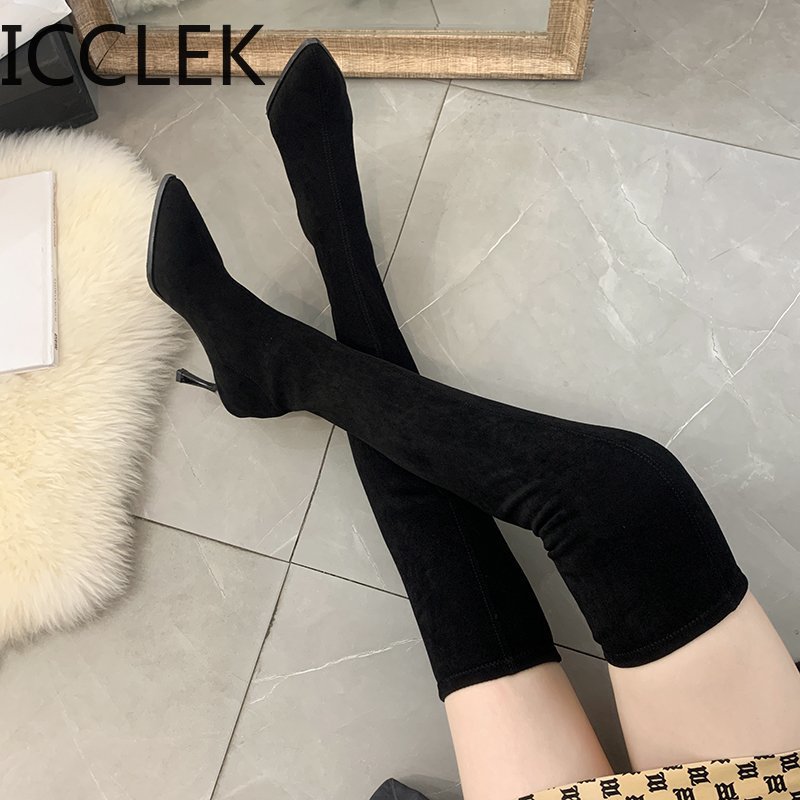 Bottes au dessus du genou en tissu extensible pour femme, chaussures longues, cuisses hautes, Sexy, hiver,