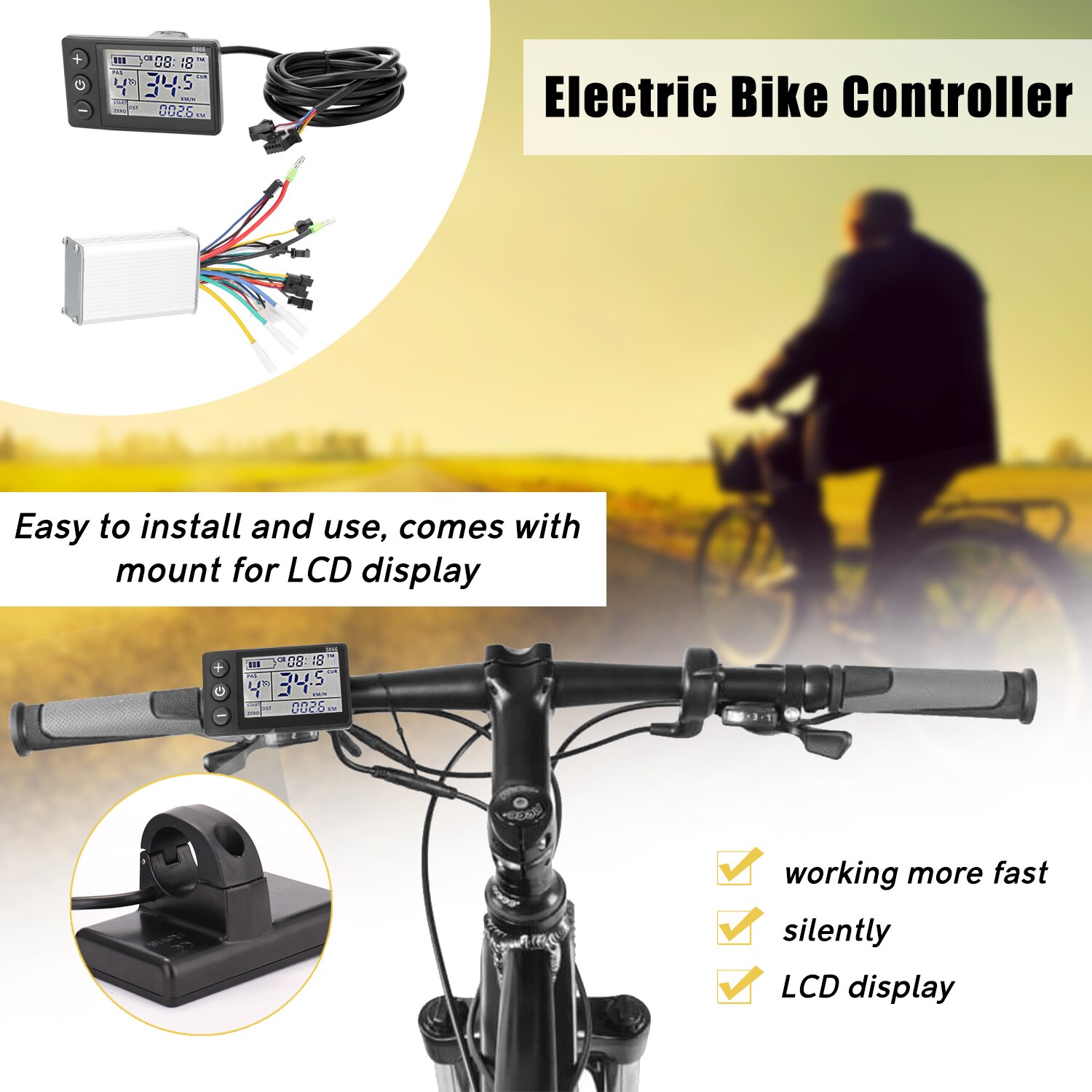 Elektrisk cykelcontroller 24v/36v/48v 250w/350w børsteløs controller med lcd-skærmpanel til elektrisk cykel e-cykel scooter