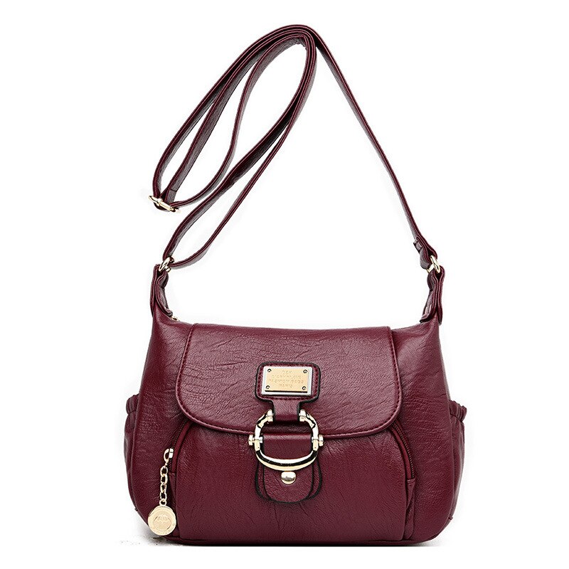 Gaohe mom women's bag soft leather Korean leisure middle-aged and old people's slanting single shoulder bag women's ba: Wine