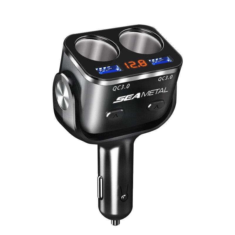 Auto Sigarettenaansteker Auto-oplader 12V Led Sigarettenaansteker Dual QC3.0 Usb Laders Power Adapter Oplader Draaien Seametal: Black