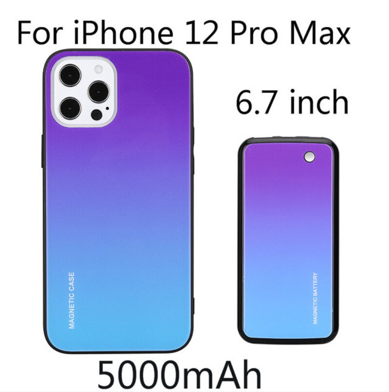 Draadloos Opladen Batterij Case Voor Iphone 12 Pro Max Power Bank Case Magnetische Opladen Case Voor Iphone 12 Mini Batterij cover: Blue For 12 Pro Max