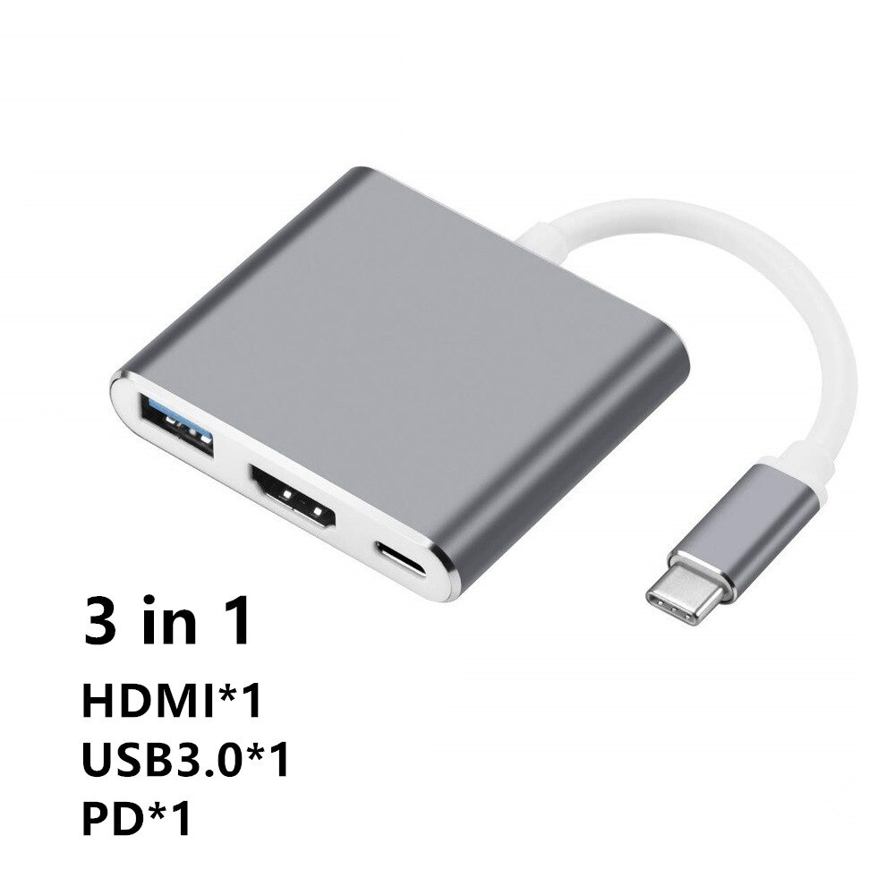 USB 3.1 Type-C Hub To HD Adapter 4K Thunderbolt 3 USB C Hub with Hub 3.0 TF SD Reader Slot PD for MacBook Pro/Air/Huawei Mate: 3 IN 1 HUB