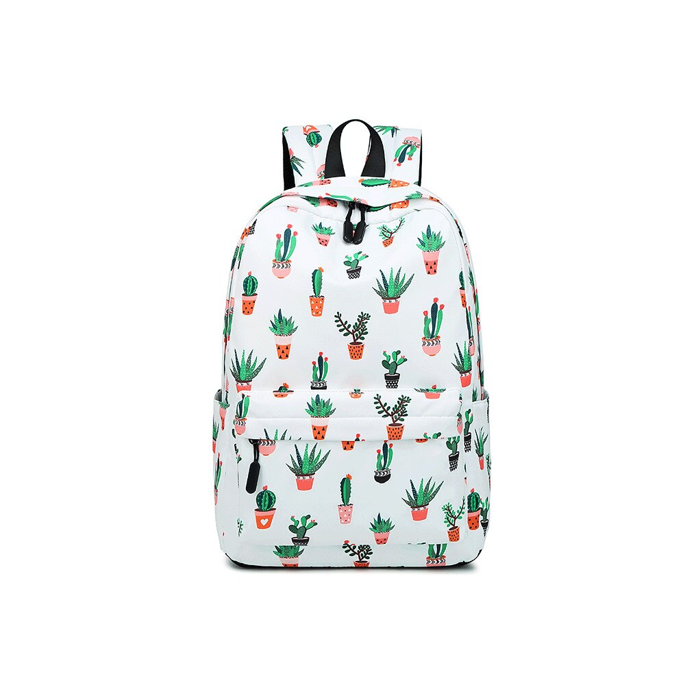 bolsas para la escuela mochila para chicas adolescentes, mujeres verde Cactus libro de impresión de bolsa mujer la escuela mochila: White