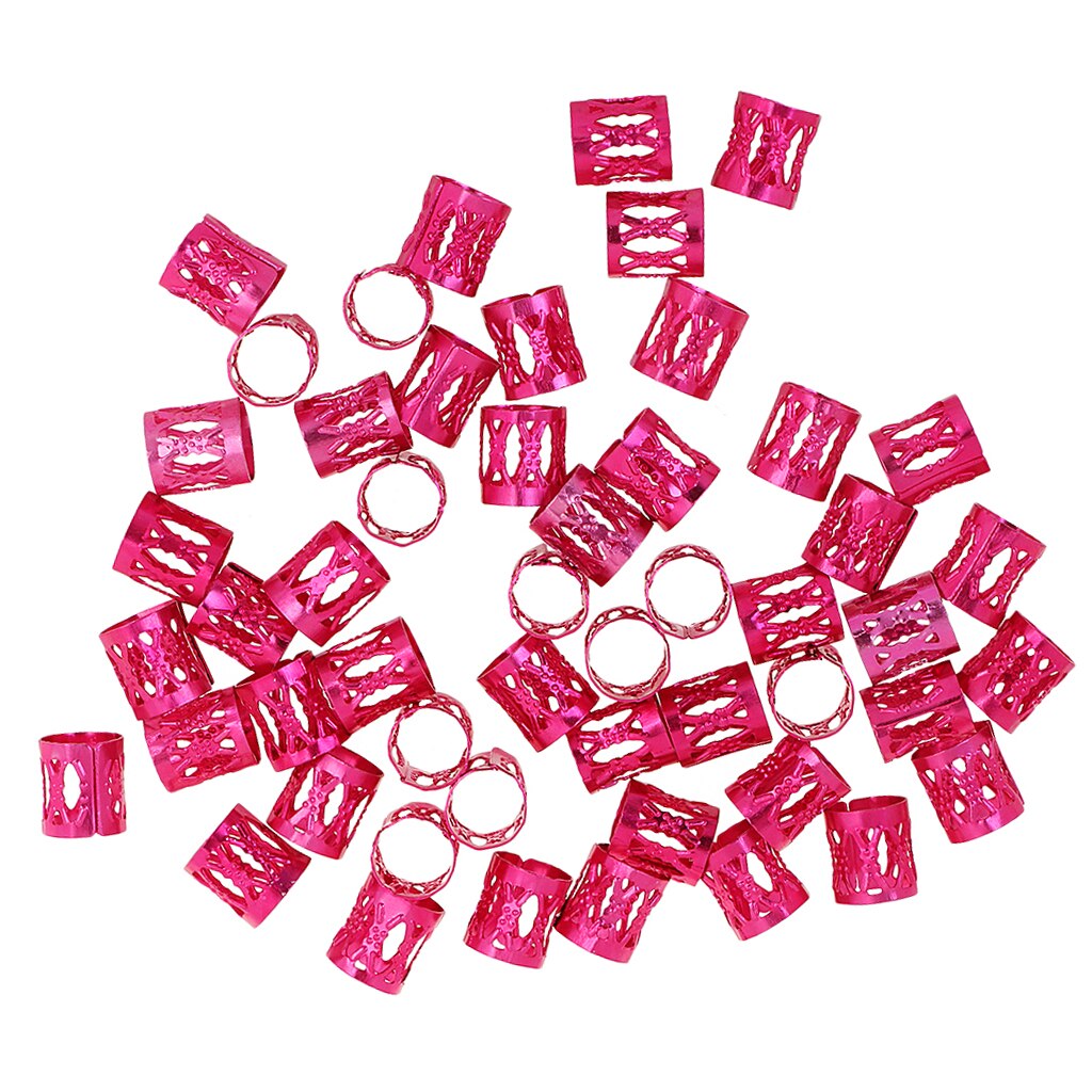 50 Pcs Aluminum Hair Coil Dread Locks Hair Braid Rings Set s Metal Hair Cuff Hair Braiding Bead For Hair Accessory: Fushcia