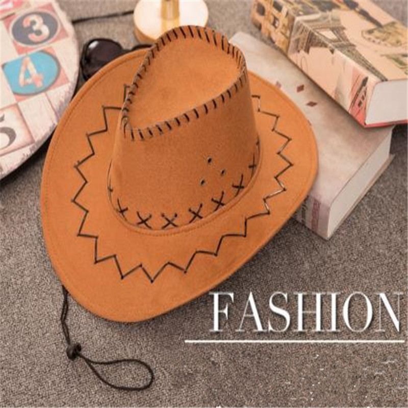 Newest Unisex Cowboy Hat Suede Look Wild West Fancy Dress Men Ladies Cowgirl Hats in 3 Colors