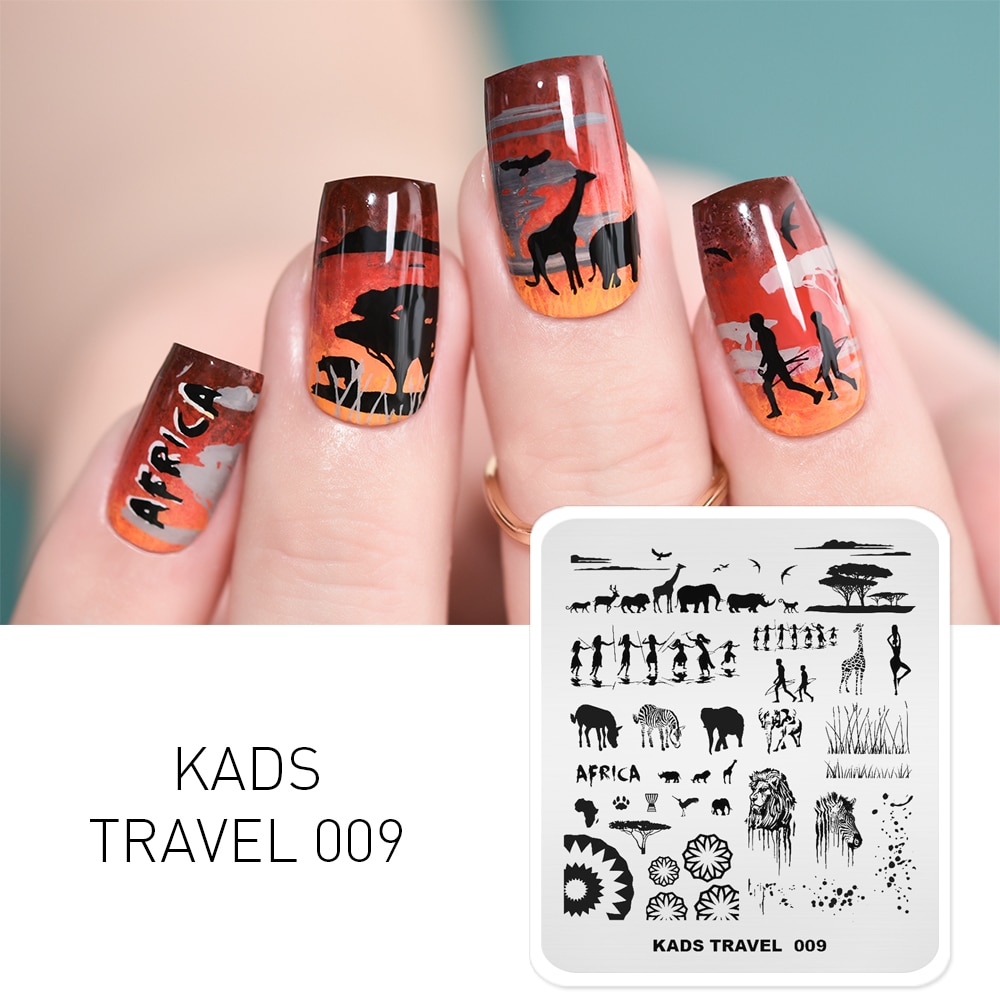 Kads Nail Art Stempelen Plaat Zebra Olifant Lion Tribal Mensen Patroon Nail Template Image Stencil Voor Manicure Beauty Tools