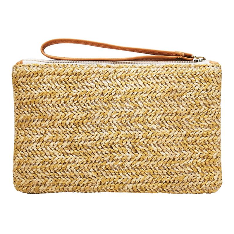 Beach Straw Hand Woven Weaving Clutch Bag Casual Women Wallet Handbag Summer Beach Hand Bags Mobile Phone Pocket Purse: B