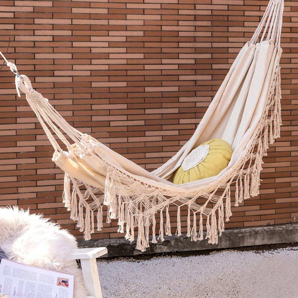 Large 2 Person Hammock Boho Style Brazilian Macrame Fringed Deluxe Double Hammock Net Swing Chair Indoor Hanging Swing