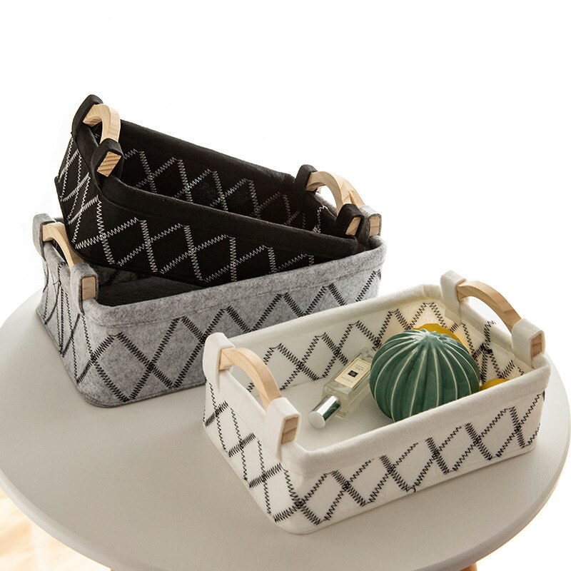 Felt Cloth Storage Basket with Handle Home Storages Sundries Books Organizer Dirty Clothes Finishing Baskets