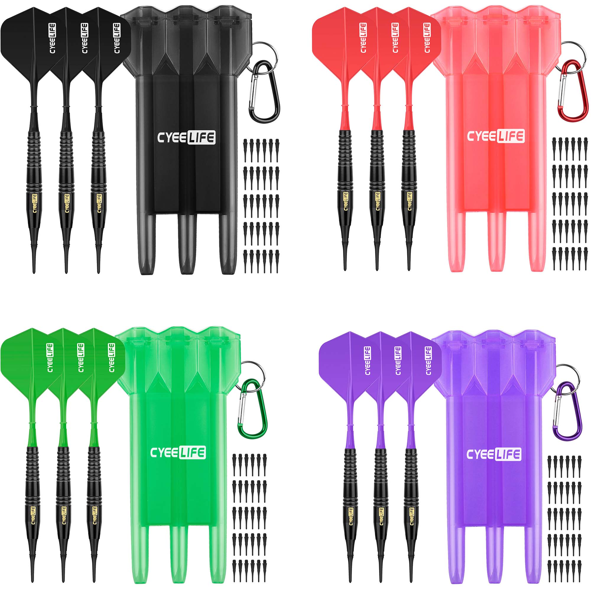 CyeeLife-dardos suaves de 18g, juego de dardos electrónico con punta de plástico, estuche de transporte, puntos adicionales y vuelos