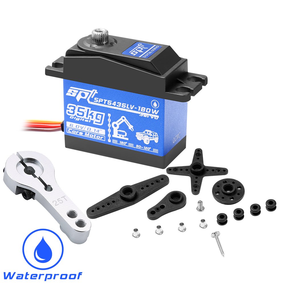 SPT 25KG 35KG Par grande 180 ° Servo Digital de engranaje de Metal, Motor impermeable, brazo 25T para coche trepador de control remoto SCX10 TRX4, pieza de Robot de deriva: Borgoña