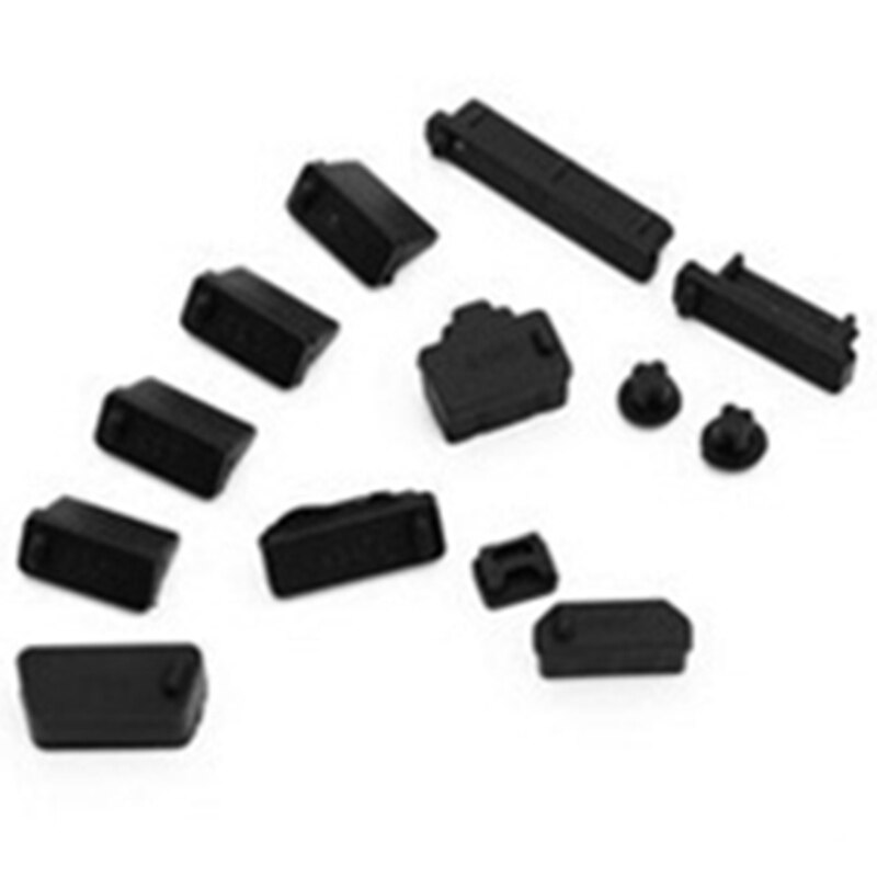 13pcs Universal Computer Accessories Dustproof Protective Ports Cover Stopper Silicone USB Notebook Laptops Dust Plug: black