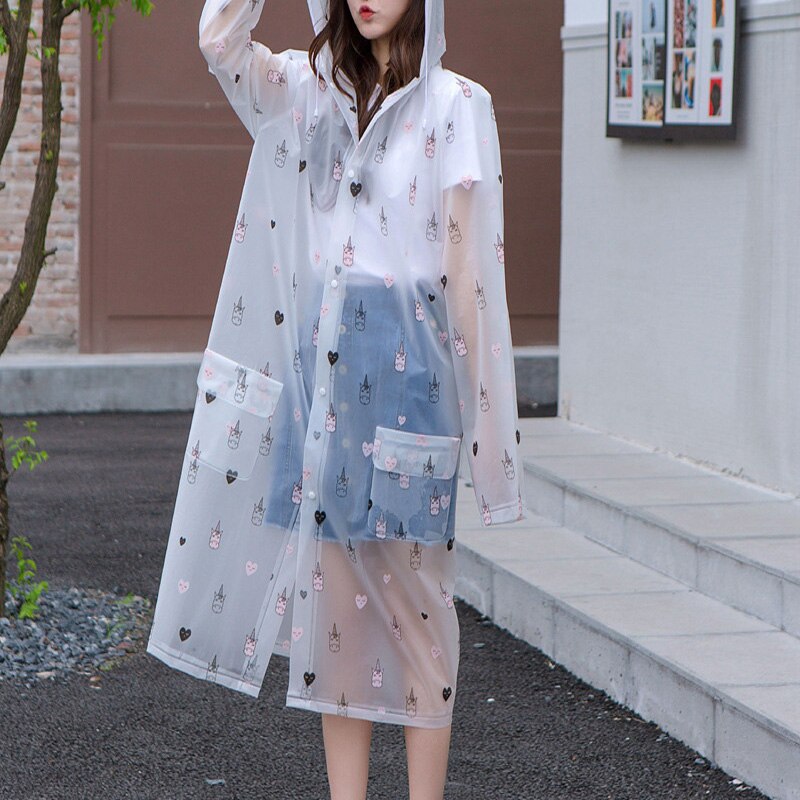 Imperméable Transparent manteaux de pluie Long grande taille cape Poncho femmes hommes mignon imprimé dessin animé housse de veste de pluie transparente: Unicorn / XL