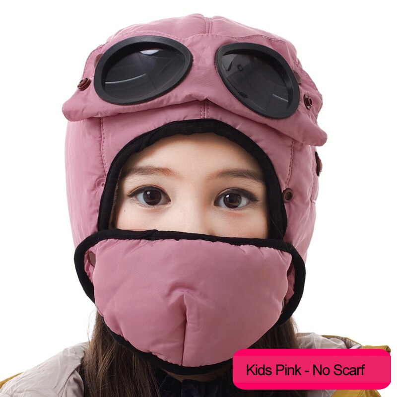 Warm Winter Wind Stopper Face Hats Outdoor Ski Masks Bike Cyling Beanies waterproof hood hat with glasses cool balaclava: Kids Pink