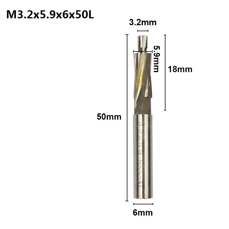 1 unidad de fresa de avellanado XCAN con 4 puntas HSS, herramienta de ranurado piloto de M3.2-M16.5, fresa para taladro de madera/Metal: M3.2x5.9x6x50