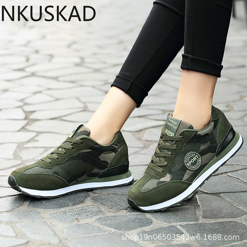 été maille respirant fond plat Camouflage chaussures chaussures pour femmes dentelle vert baskets baskets armée CYL-A07