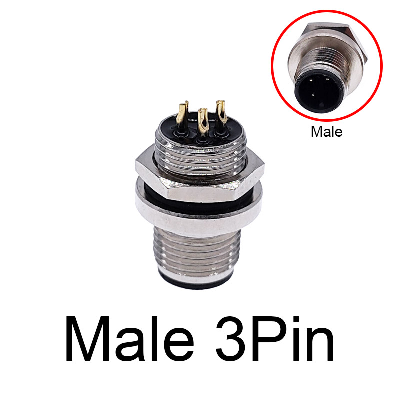 M12 -panel bakmonterad flänshylsa sensorkontakt vattentät skruvgängad koppling hane 3 4 5 8 stift: Hane 3 pin
