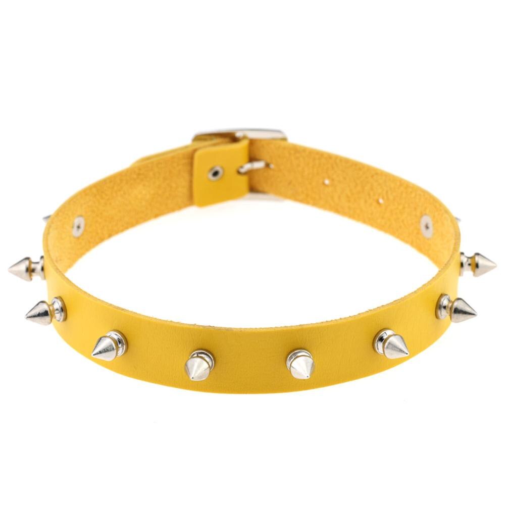 Punk Lady Gothic Leder Halsband Herz Kette Spike Niet Schnalle Kragen Halskette: yellow