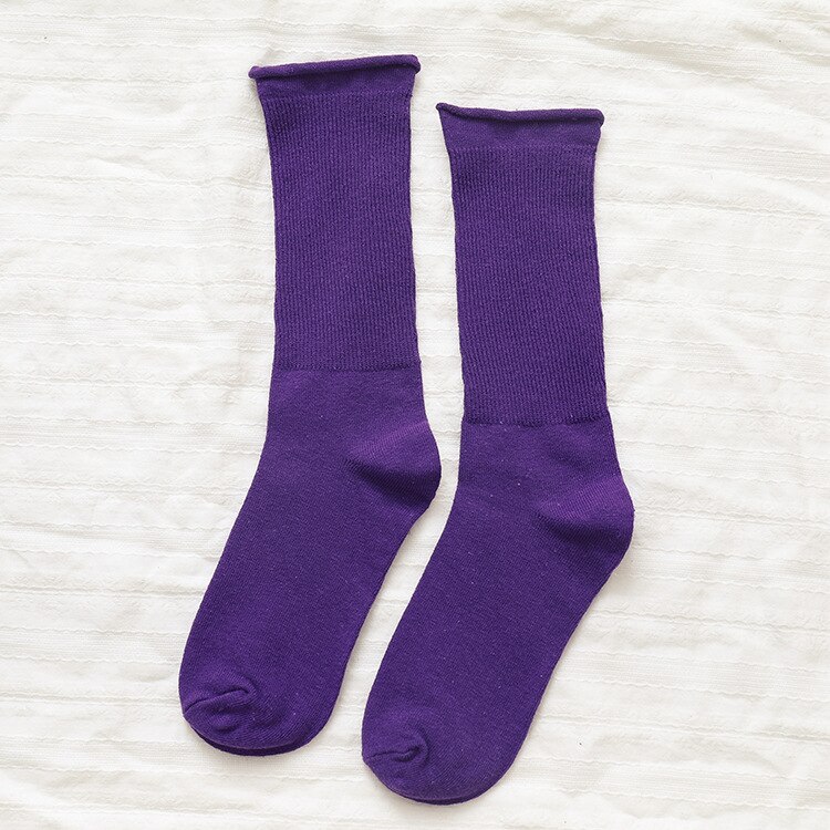 CHAOZHU Solid Colors Women Lady Daily Loose Socks Socky-Wockies Japanese Girls Long Crew Rib Cotton Causal Sock: Purple 
