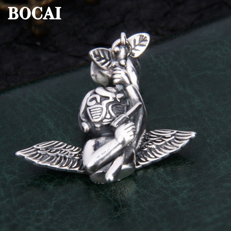 Bocai Trend Solid Pure S925 Zilveren Sieraden Modieuze En Eenvoudige Bell Robot Kat Trendy Mannen En Vrouwen Hanger