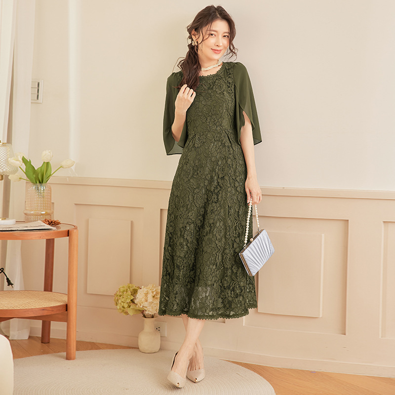 Kvinders festkjole i chiffon med patchwork-blonder og midikjole - perfekt til fester og særlige lejligheder: Xl / Blå