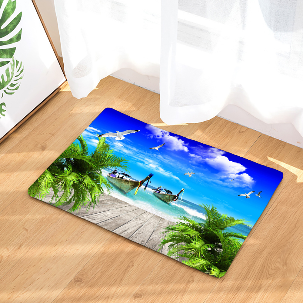 45*75CM Mediterranean Ocean Beach Style Bathroom Carpet Bath Mat Set 3D Printed Bathroom Floor Carpet Toilet Rugs WC Doormat: DARK GRAY / 500MMx800MM