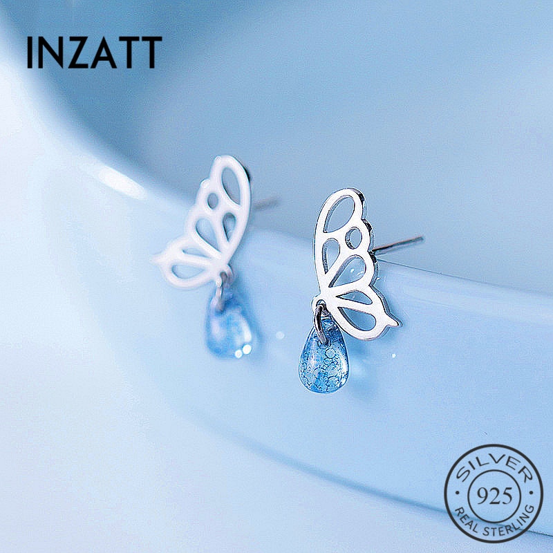 INZATT Echt 925 Sterling Silber Hohl Schmetterling waterdrop Zucht Ohrringe Für Frauen Party Elegante Stil Edlen Schmuck