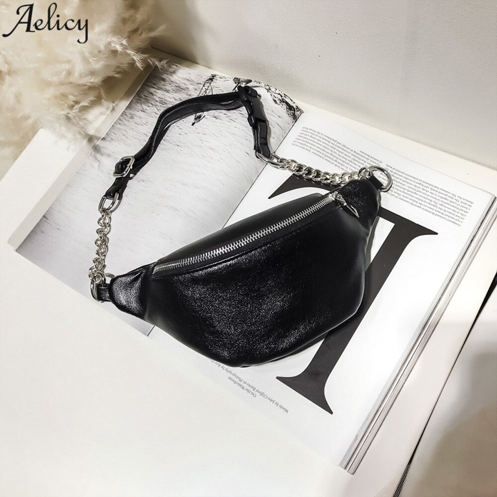 Aelicy Taille Tasche Frauen Heiße Verkäufe Feste Pack Weiblichen Ketten Tasche Schwarz Hobos Form Pu Leder Taille Packs Brust telefon Beutel