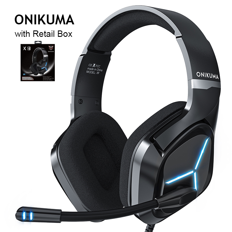 ONIKUMA X8 X9 RGB przewodowy zestaw słuchawkowy do gier ciężki bas komputerowe słuchawki z mikrofonem LED do laptopa PC Xbox One Controlle: X9 black with box