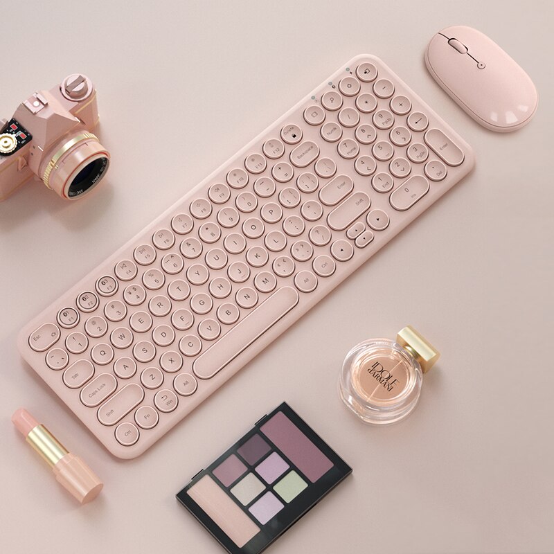 Bluetooth-compatible Gaming Keyboard Mouse Set For Macbook Phone iPad Tablet PC Gamer Keyboard Gamer Mouse iPad Keypad Mice: Pink with Mouse