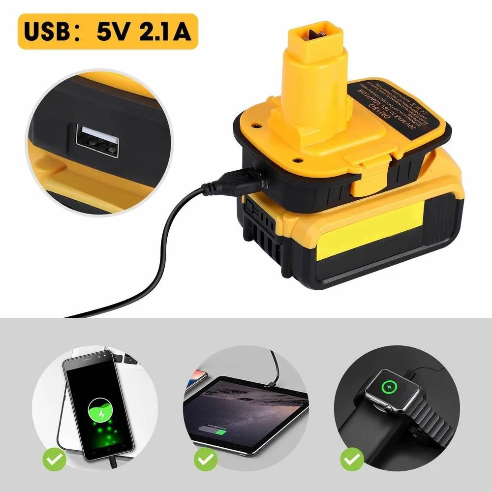 Akku-Adapter mit USB-Konvertierung für DeWalt 20 V für Milwaukee 18 V Lithium-Akku für DeWalt NiCad und NiMh Akku-Elektrowerkzeuge