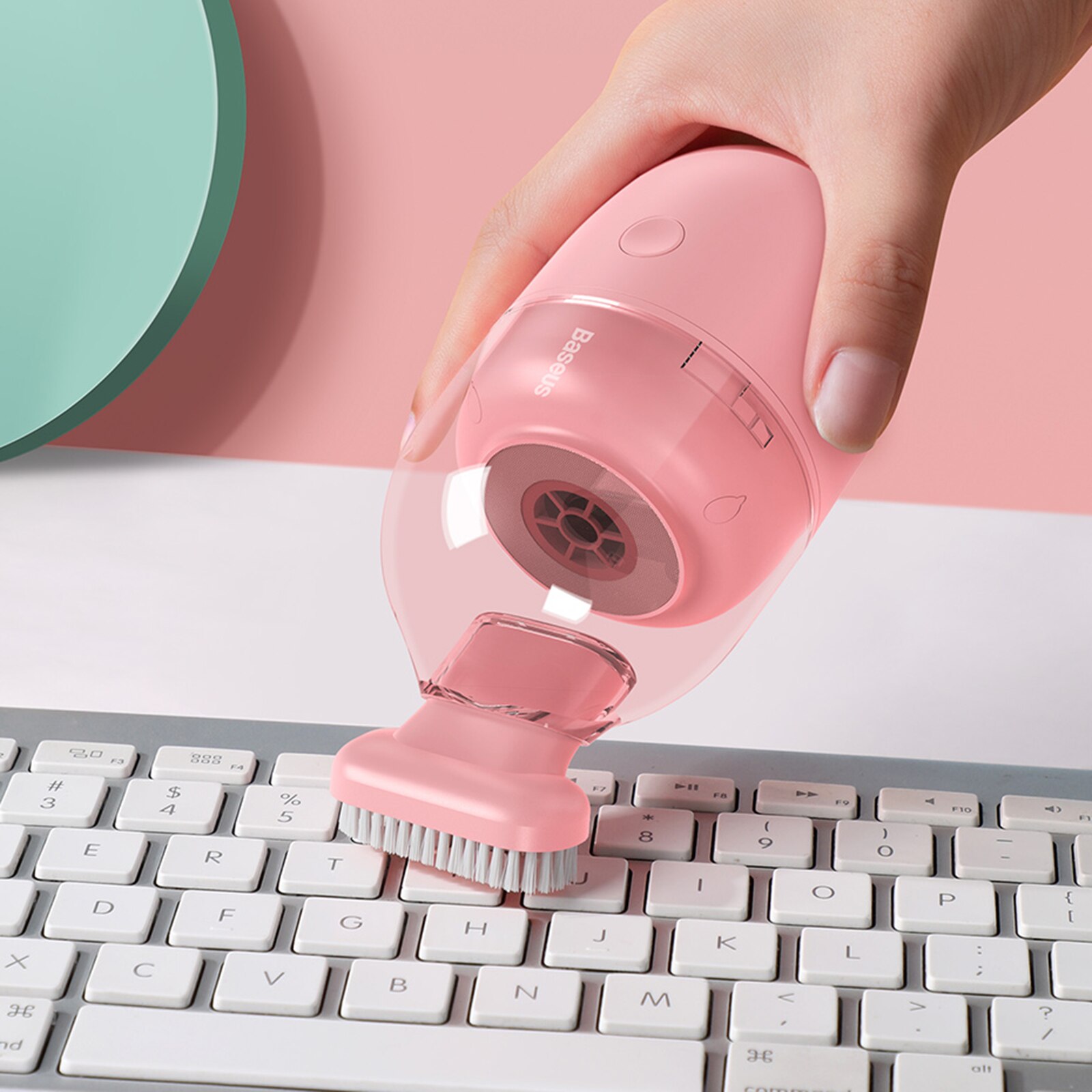 Rechargeable Cordless Small Handheld Vacuum Cleaner Computer Sweeper Dust Crumb Home Office with Vacuum Nozzle: Pink