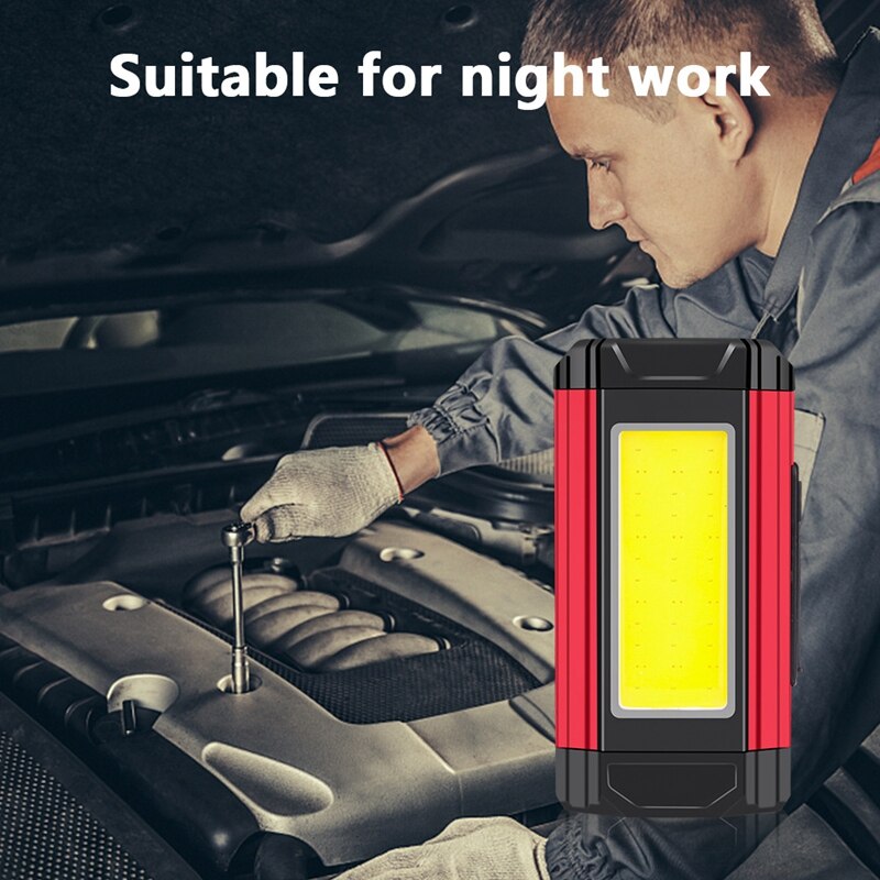 Wiederaufladbare led-arbeitsleuchte mit magnetverschluss, fünf leuchtmodi und haken für autoreparaturen und camping