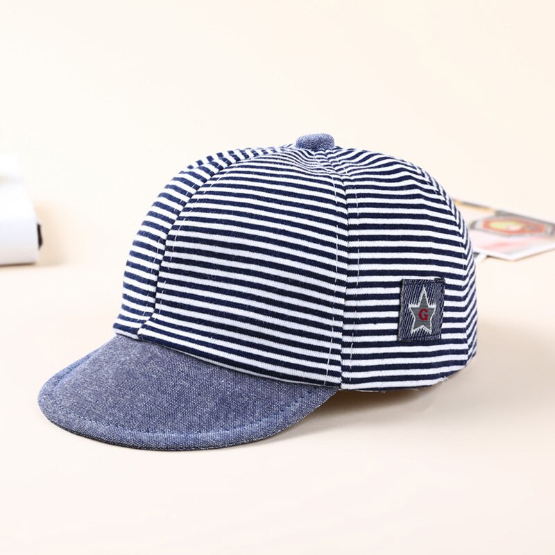 Barnelue om våren bomull låve stripe lue takrenne baby jenter baby pentagram utendørs sport skyggelapper  tg0118: Marineblå