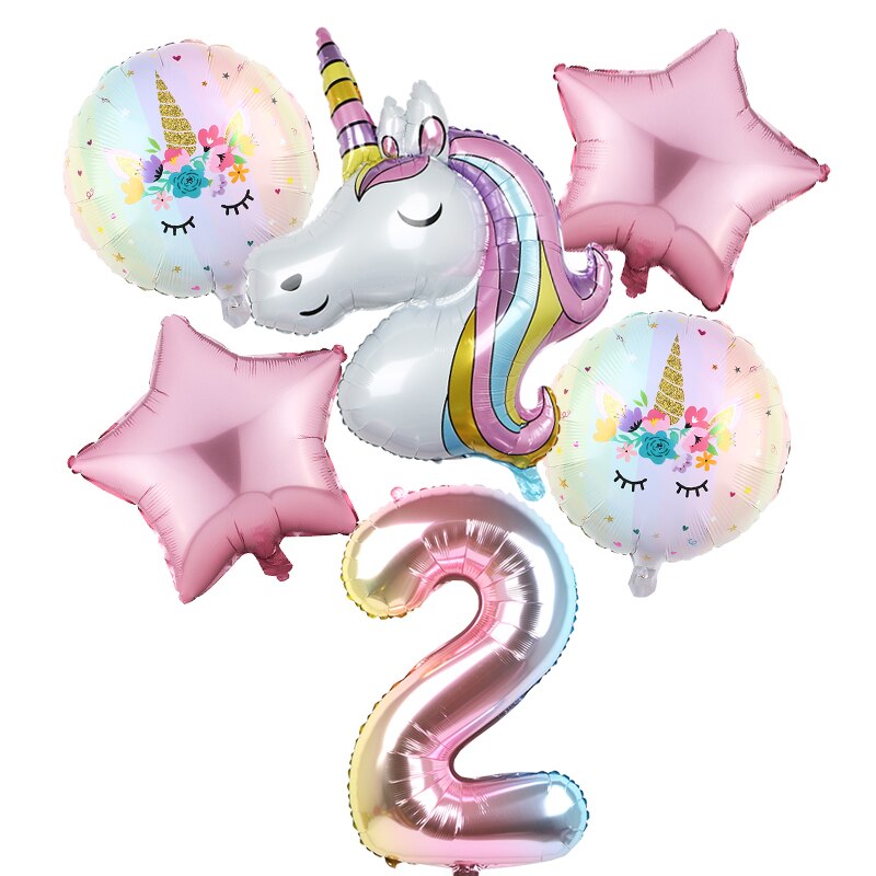 6pcs Rainbow Gradient Unicorn Party Balloon 32 inch Number Birthday Party Decorations Kids Unicorn Party Wedding Balloons Globos: Olive