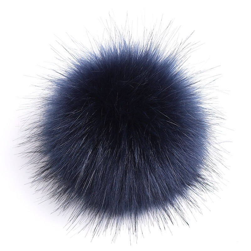 12cm lapin Pom Pom porte-clés véritable fourrure boule pompon voiture porte-clés lapin fourrure boule porte-clés Pompons sac breloques avec chaînes porte-clés: navy blue