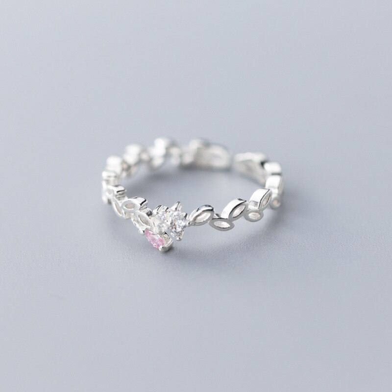 MloveAcc Fresh Flower 925 Sterling Silver Temperament Personality Literary Korea Female Resizable Opening Rings