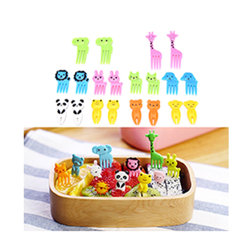 10 unids/set Animal Tenedor de fruta Mini niños de dibujos animados de postre de pastel de merienda comida recoger frutas palillo almuerzos decoración al azar Color