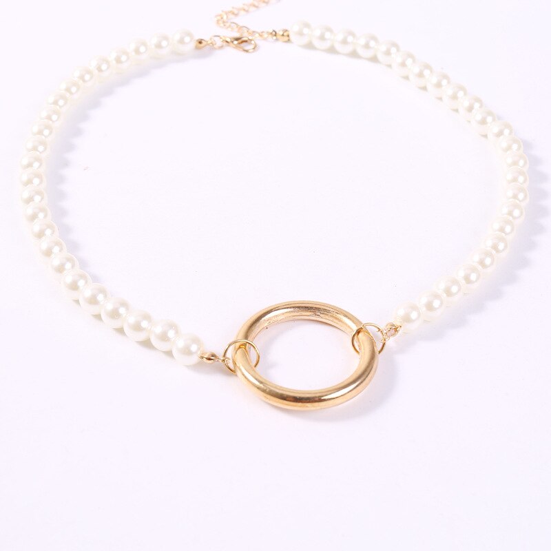 KMVEXO Bohemian Shell Hoofd Lock Ronde Gesimuleerde Parel Kralen Choker Ketting voor Bruiden Vrouwen Vrouwelijke Bruids Bruiloft Sieraden: Round