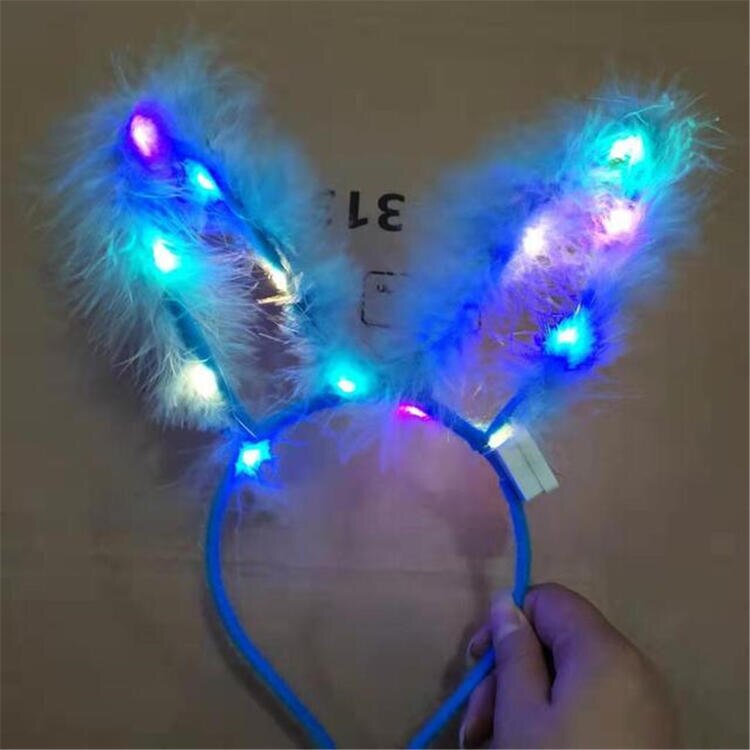 Lichtgevende led-haarband met oplichtende konijnenoren voor dames, voor bruiloften, verjaardagen, halloween-feesten en andere gelegenheden.: Blauw