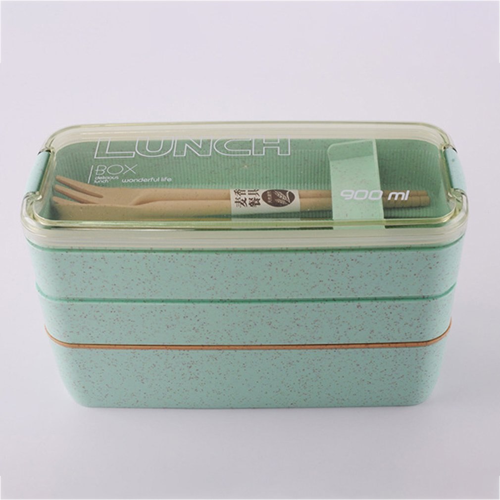 3 Layer Plastic Lunch Boxes Containers for Food Microwave Bento Box For Student Portable Food Storage Lunch Case Picnic: Green