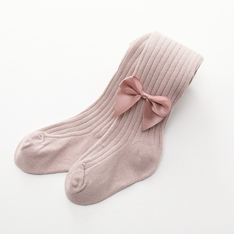 Collants à nœud papillon pour filles, bas en coton pour enfants, doux, respirant, tricoté, noir, Beige: Pink Tight / XXL(7-9Y)